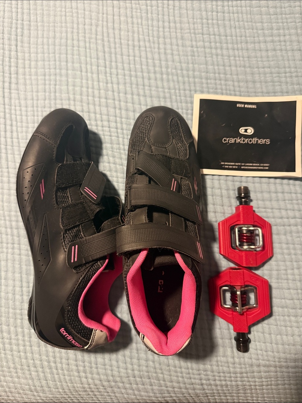 Women’s Black and Pink Cycling Shoes with Triple-Strap Closure